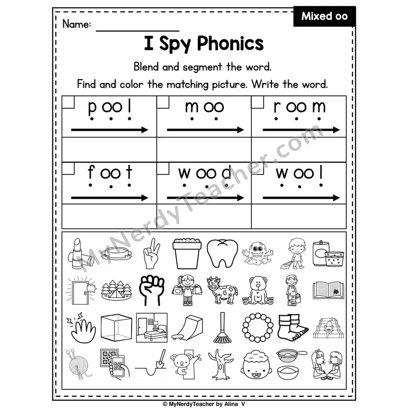 I Spy Phonics Worksheet — Mixed oo Sounds