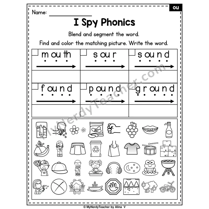 I Spy Phonics Worksheet — ou Diphthong