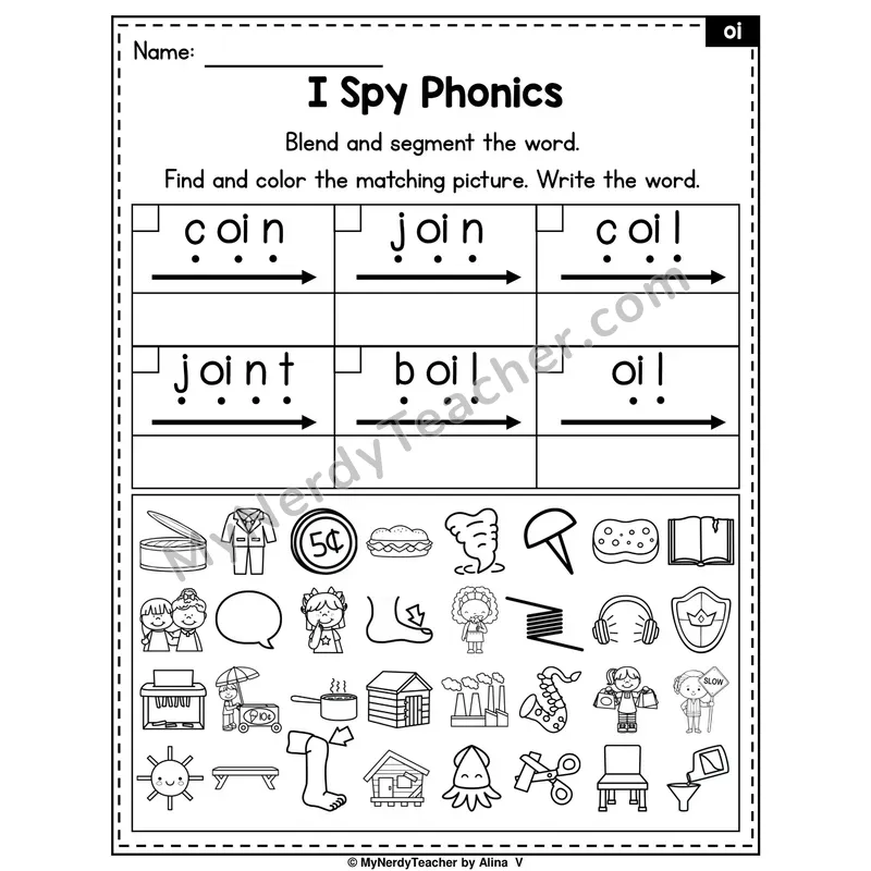 I Spy Phonics Worksheet — oi Diphthong