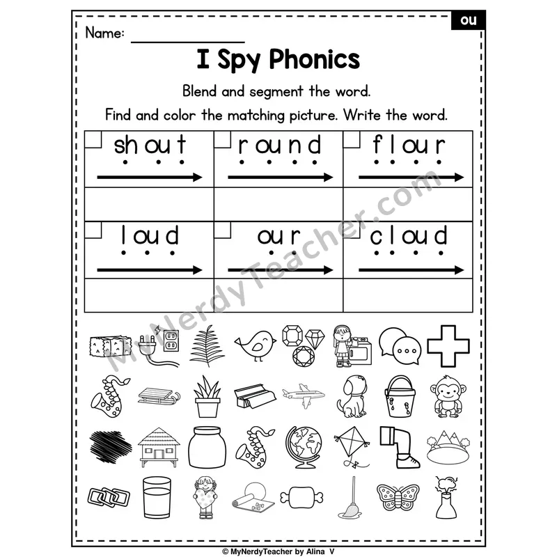 I Spy Phonics Worksheet — ou Diphthong