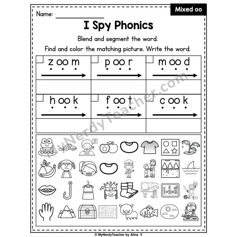 I Spy Phonics Worksheet — Mixed oo Sounds