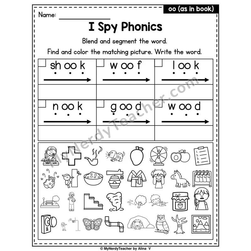 I Spy Phonics Worksheet — oo (as in book)