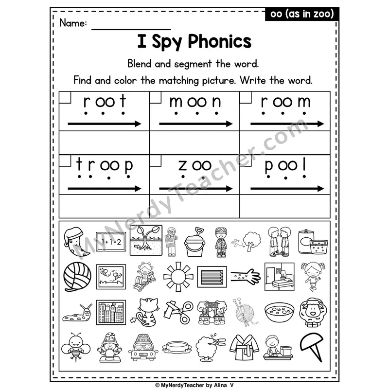 I Spy Phonics Worksheet — oo (as in zoo)
