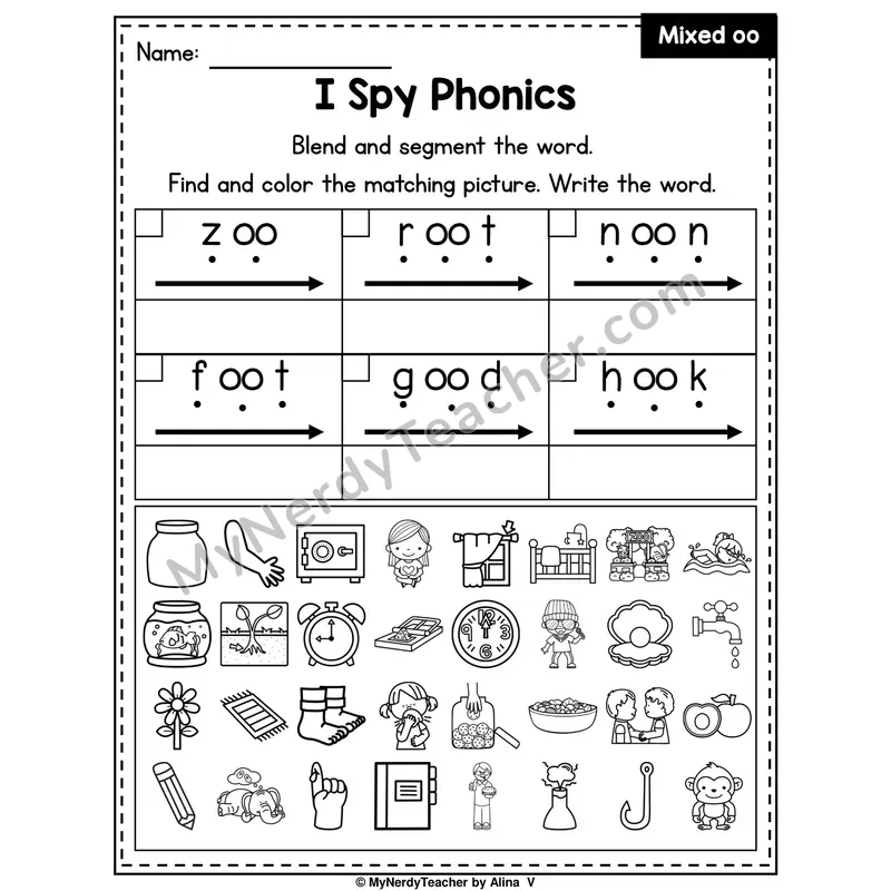 I Spy Phonics Worksheet — Mixed oo Sounds