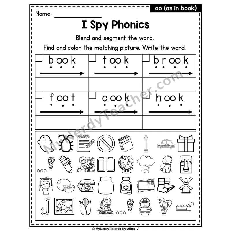 I Spy Phonics Worksheet — oo (as in book)