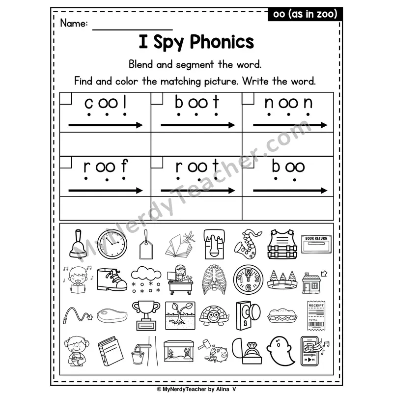 I Spy Phonics Worksheet — oo (as in zoo)