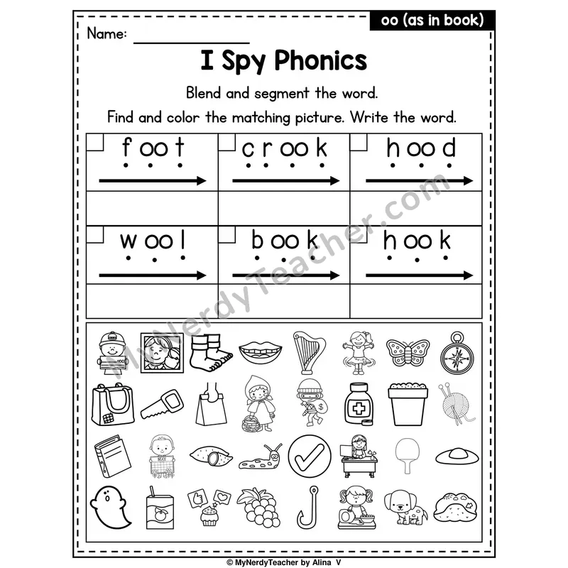 I Spy Phonics Worksheet — oo (as in book)