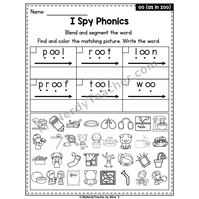 I Spy Phonics Worksheet — oo (as in zoo)