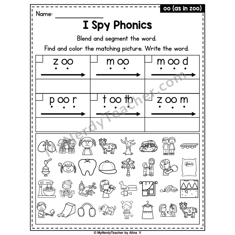 I Spy Phonics Worksheet — oo (as in zoo)