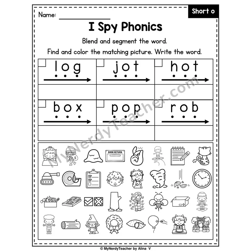 I Spy Phonics Worksheet — Short O CVC Words