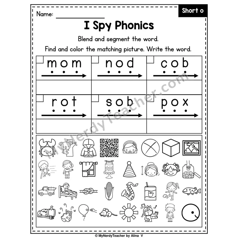 I Spy Phonics Worksheet — Short O CVC Words