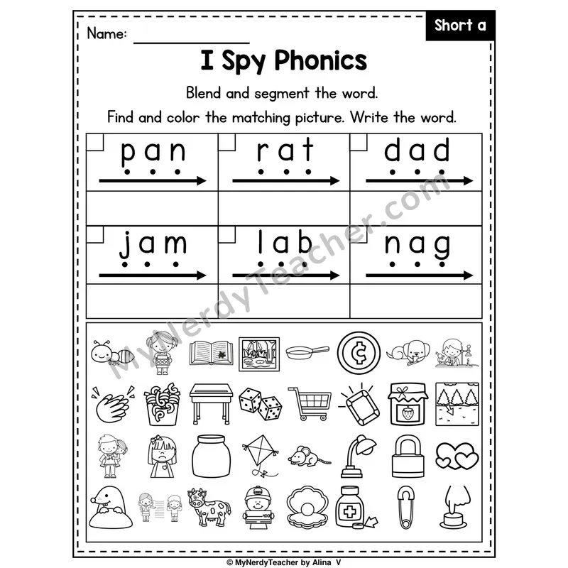 I Spy Phonics Worksheet — Short A CVC Words
