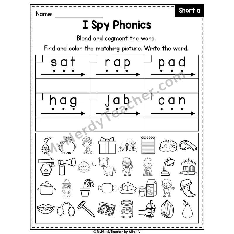 I Spy Phonics Worksheet — Short A CVC Words