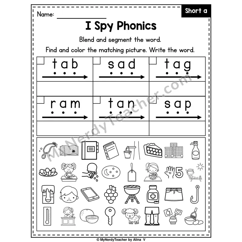 I Spy Phonics Worksheet — Short A CVC Words