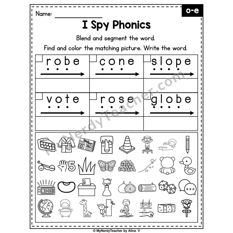 I Spy Phonics Worksheet — Long O (o_e) — Silent E