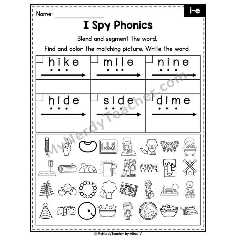 I Spy Phonics Worksheet — Long I (i_e) — Silent E