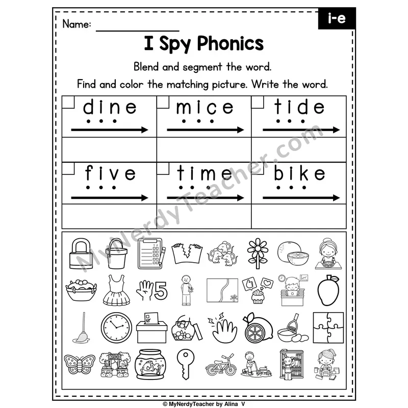 I Spy Phonics Worksheet — Long I (i_e) — Silent E