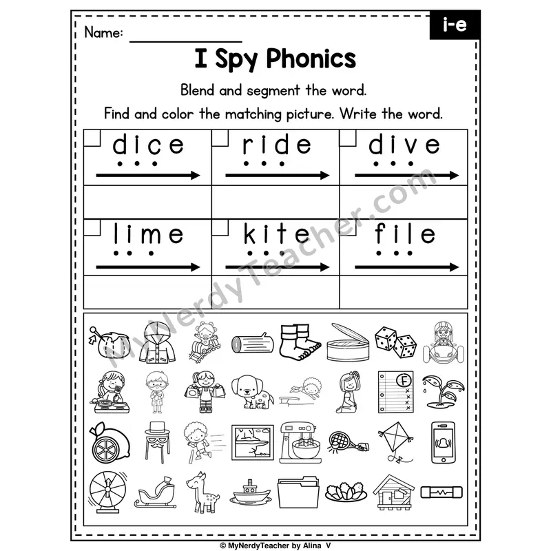 I Spy Phonics Worksheet — Long I (i_e) — Silent E