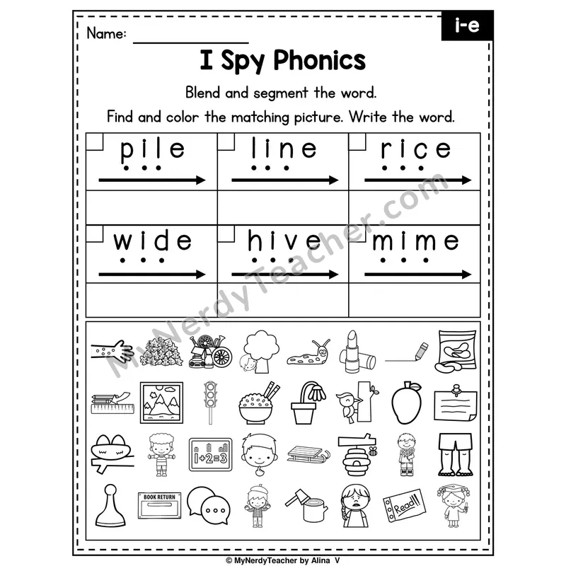 I Spy Phonics Worksheet — Long I (i_e) — Silent E
