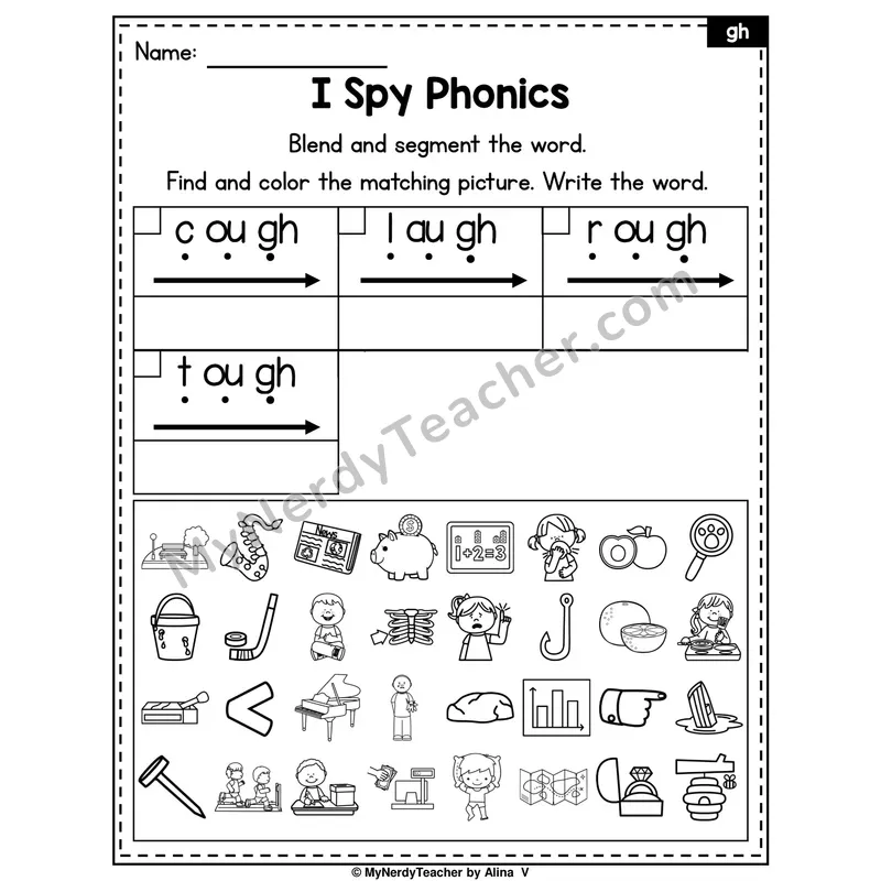I Spy Phonics Worksheet — Silent gh