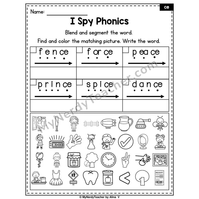 I Spy Phonics Worksheet — Soft C (_ce)