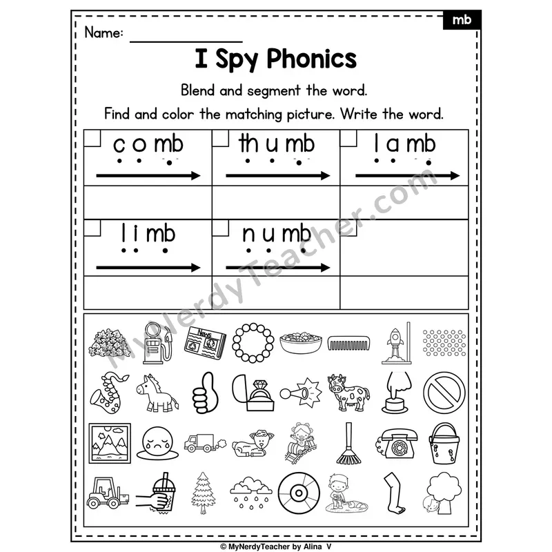 I Spy Phonics Worksheet — mb Silent Letters