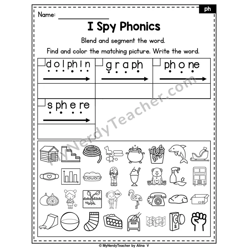 I Spy Phonics Worksheet — ph Digraph