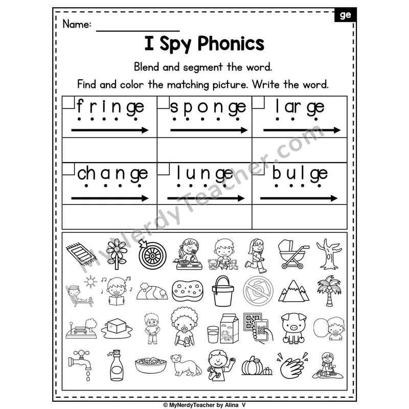 I Spy Phonics Worksheet — Soft G (_ge)