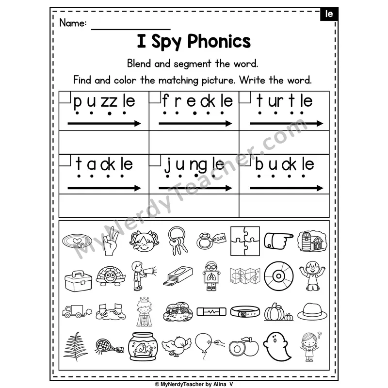 I Spy Phonics Worksheet — Consonant -le