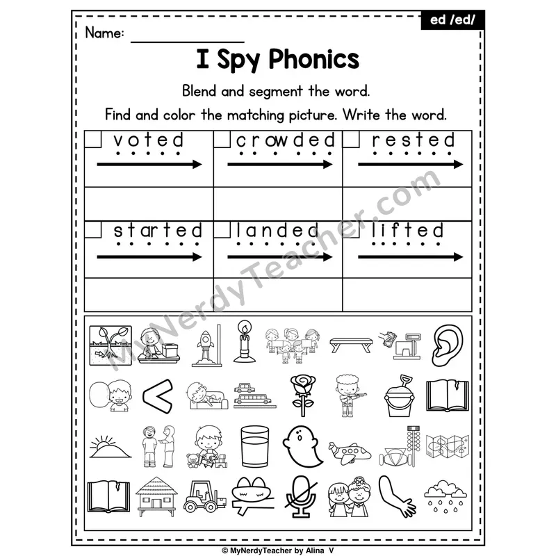 I Spy Phonics Worksheet — -ed Ending (/ed/ sound)