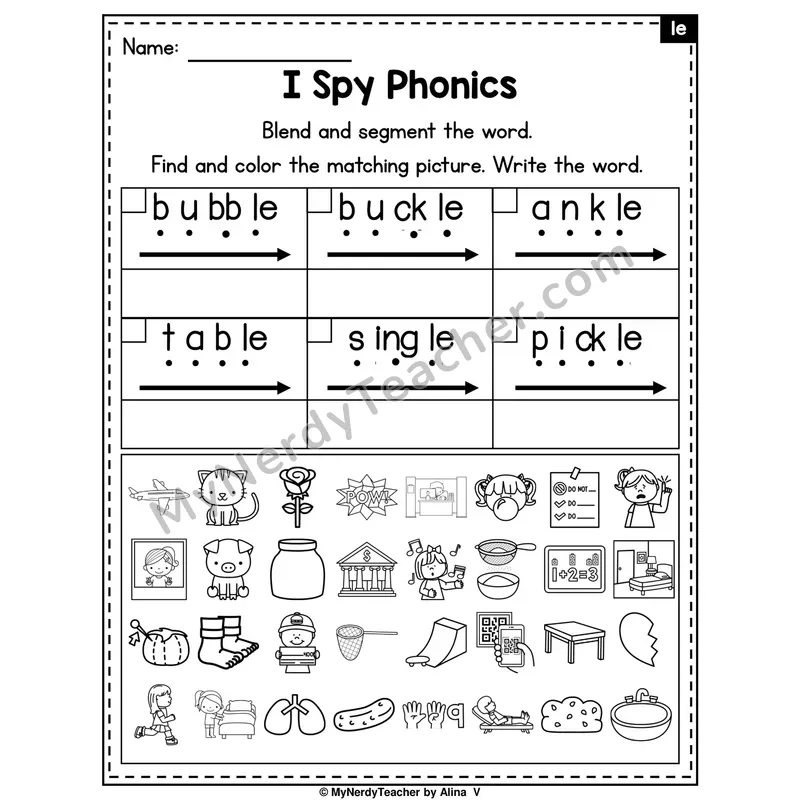 I Spy Phonics Worksheet — Consonant -le