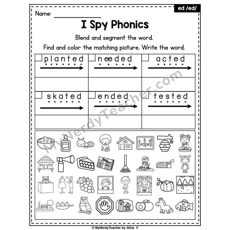 I Spy Phonics Worksheet — -ed Ending (/ed/ sound)