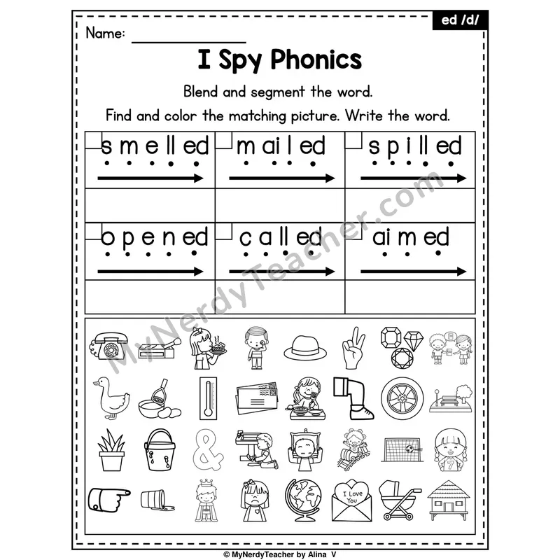 I Spy Phonics Worksheet — -ed Ending (/d/ sound)
