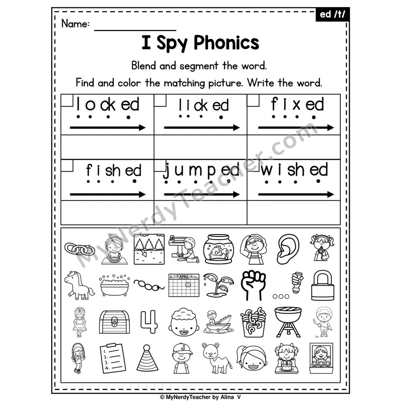 I Spy Phonics Worksheet — -ed Ending (/t/ sound)