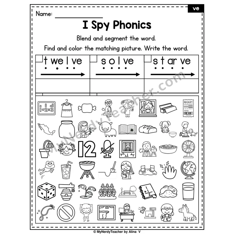 I Spy Phonics Worksheet — -ve Ending