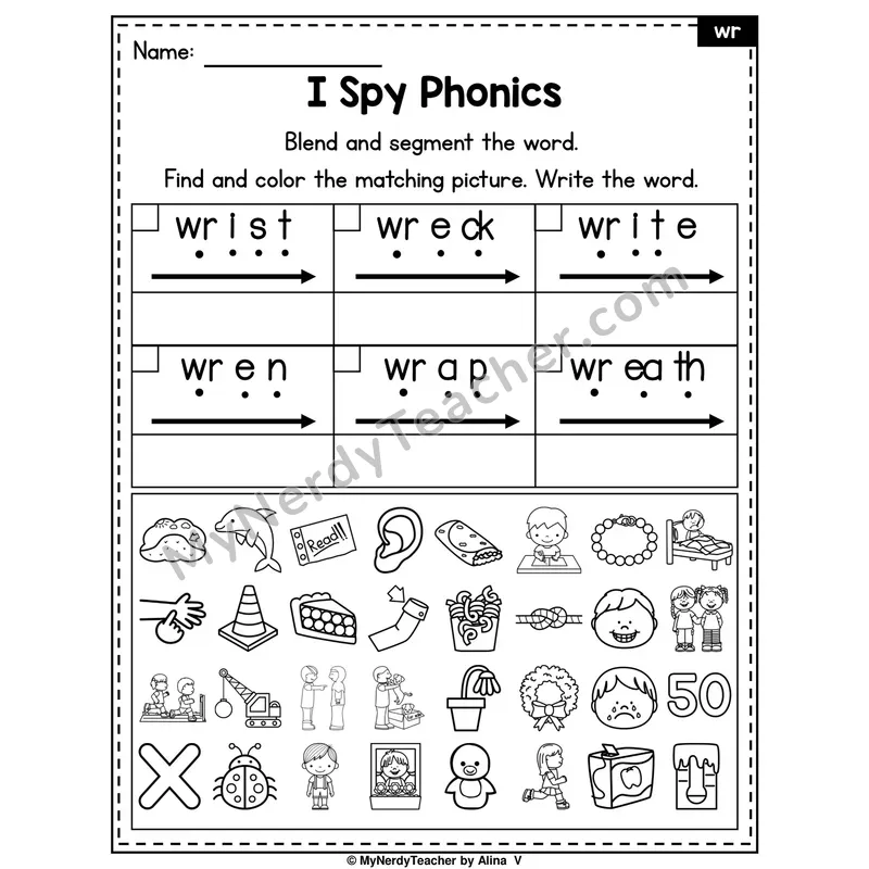 I Spy Phonics Worksheet — wr Silent Letters