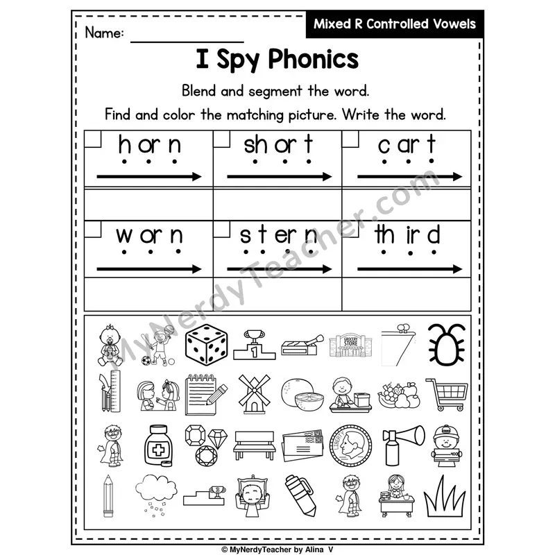 I Spy Phonics Worksheet — Mixed R-Controlled Vowels