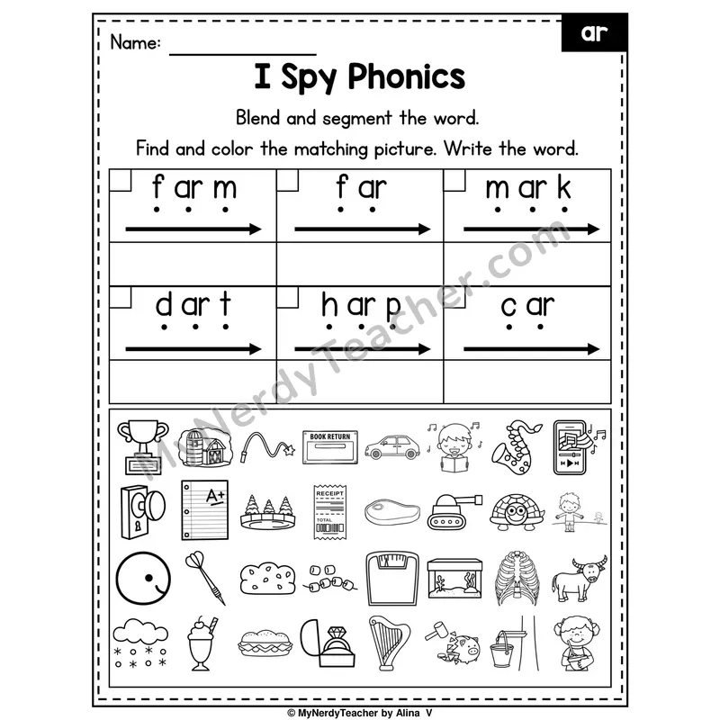 I Spy Phonics Worksheet — ar R-Controlled Vowel