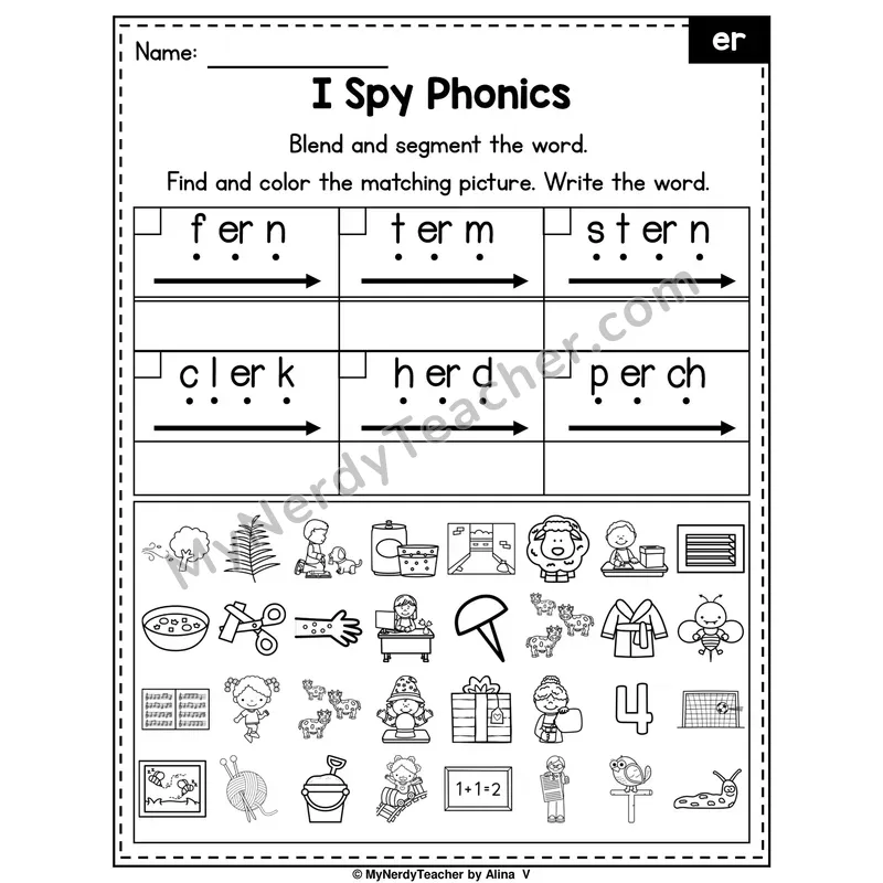 I Spy Phonics Worksheet — er R-Controlled Vowel