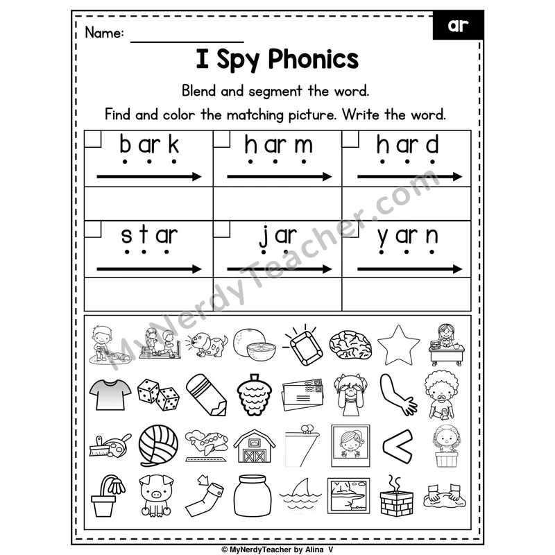 I Spy Phonics Worksheet — ar R-Controlled Vowel