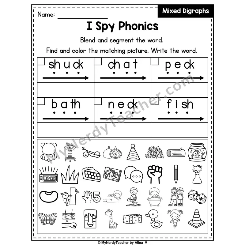 I Spy Phonics Worksheet — Mixed Digraphs