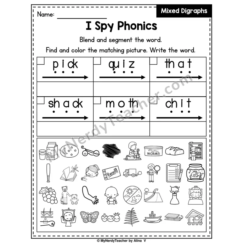 I Spy Phonics Worksheet — Mixed Digraphs