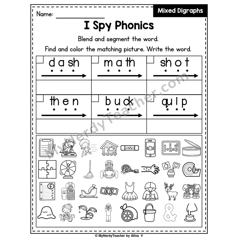 I Spy Phonics Worksheet — Mixed Digraphs