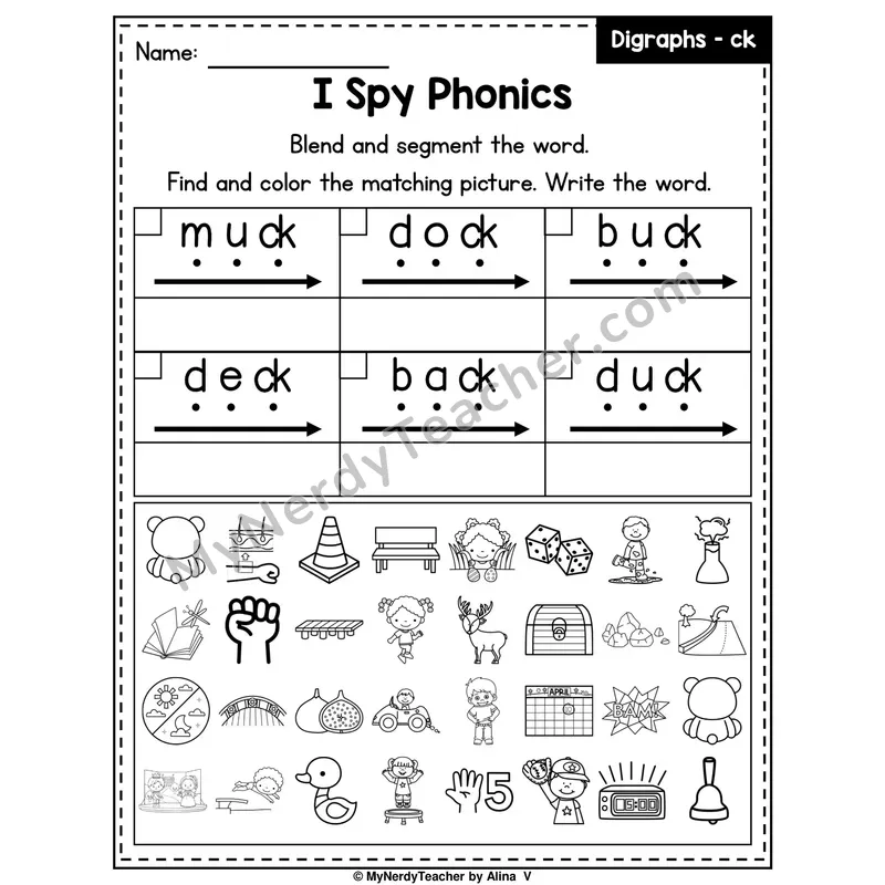 I Spy Phonics Worksheet — CK Digraph