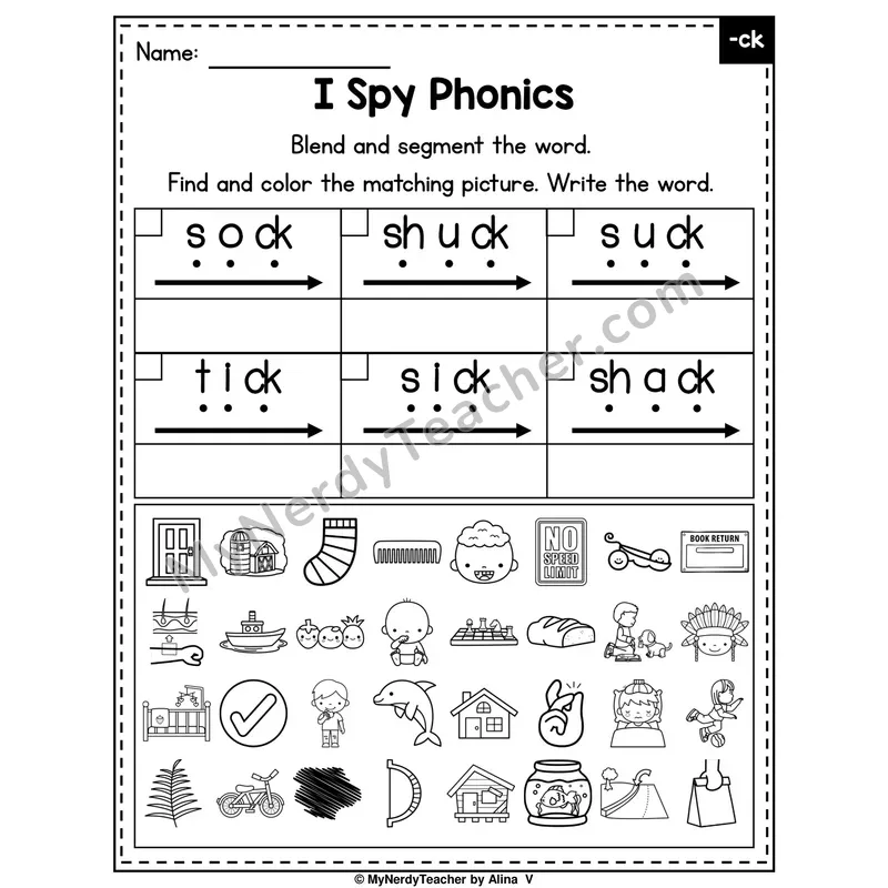 I Spy Phonics Worksheet — CK Digraph