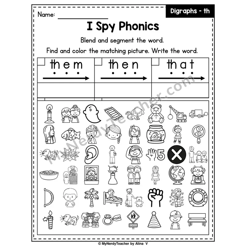 I Spy Phonics Worksheet — TH Digraph