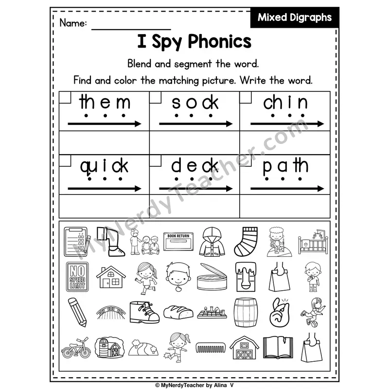 I Spy Phonics Worksheet — Mixed Digraphs