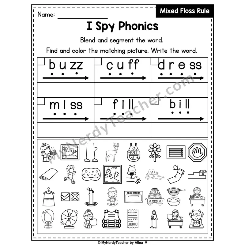 I Spy Phonics Worksheet — Mixed Floss Rule