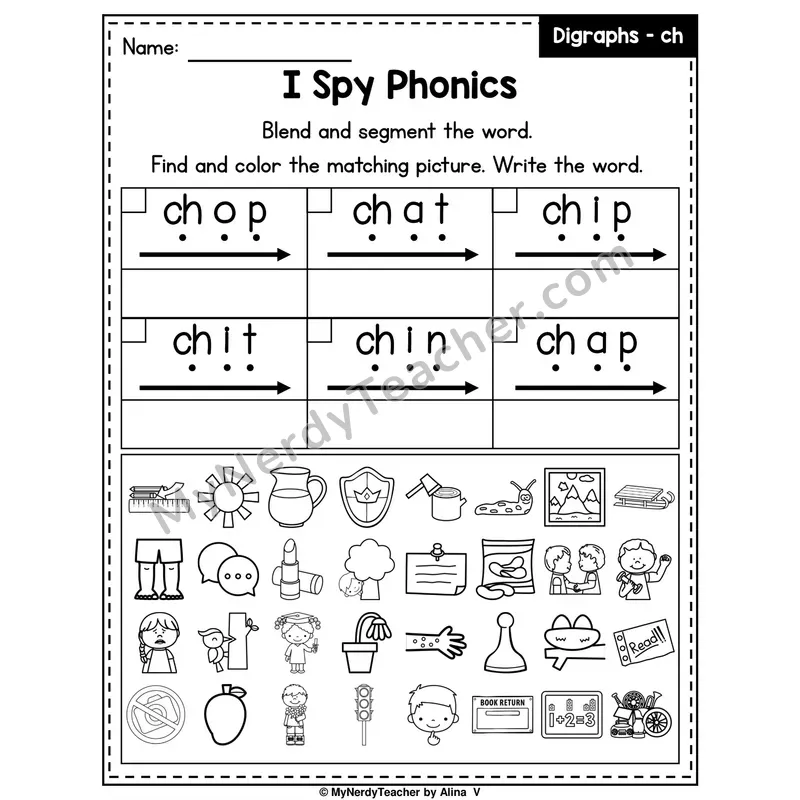 I Spy Phonics Worksheet — CH Digraph
