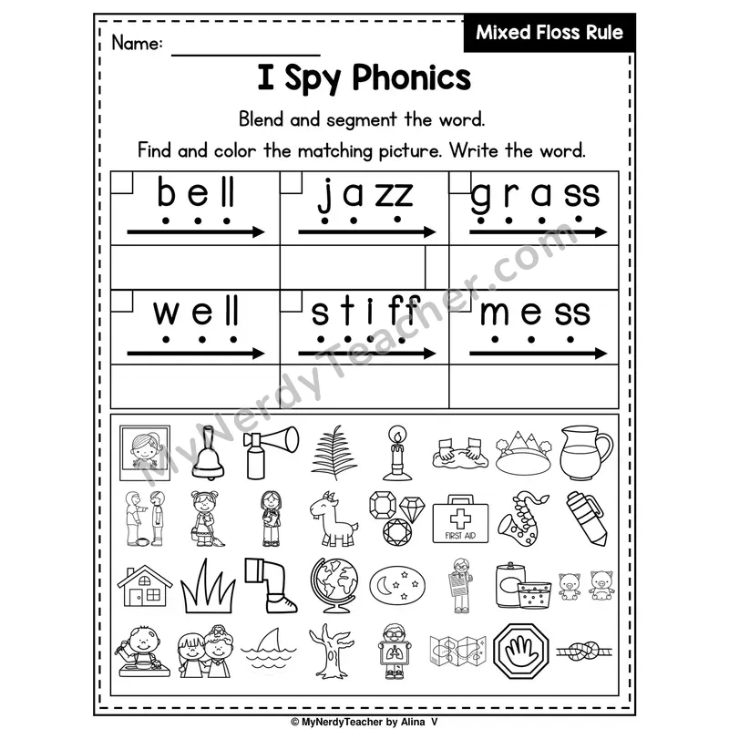 I Spy Phonics Worksheet — Mixed Floss Rule